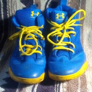 Under Armour Kids Blue and Yellow Basketball Sneakers